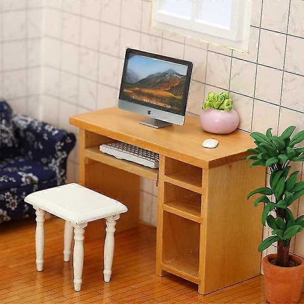 Miniature møbel legetøj dukkehus diy dekoration tilbehør mini 1:12 computerbord sæt luolv
