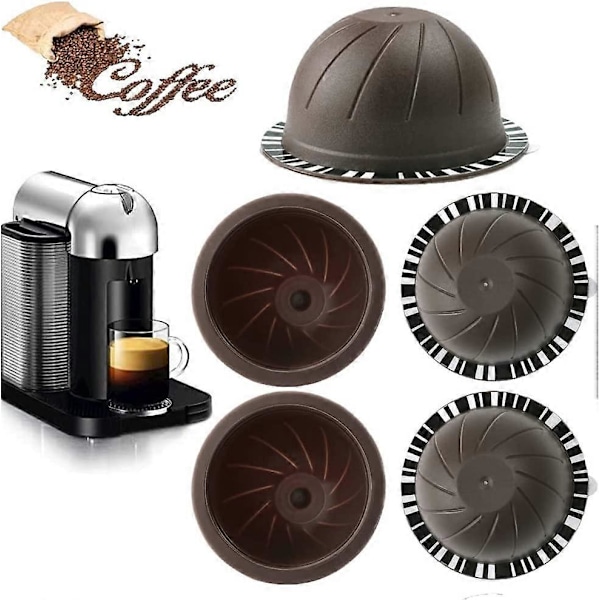5 st Återanvändbara Vertuo Kapslar Påfyllningsbara Kaffekapslar (Brun 150ml, 5) 150ML