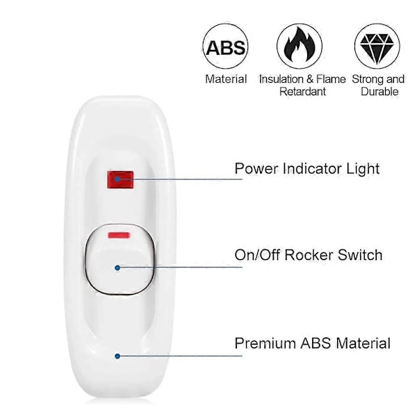 Sladdströmbrytare med vippströmbrytare för lampa, sladdströmbrytare, lampströmbrytare, inline på/av-strömbrytare, 2 stycken 250V 10A Inline PÅ/AV Bordslampa Sladdströmbrytare