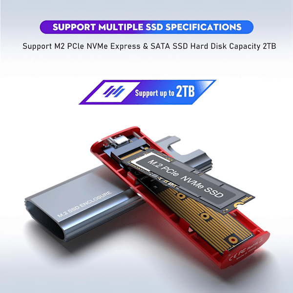 M2 NVMe SATA SSD-kabinett 10 Gbps SSD-box M.2 NVME NGFF SSD till USB 3.1-kapsling Typ-A till Typ-C-kabel för PC Laptop