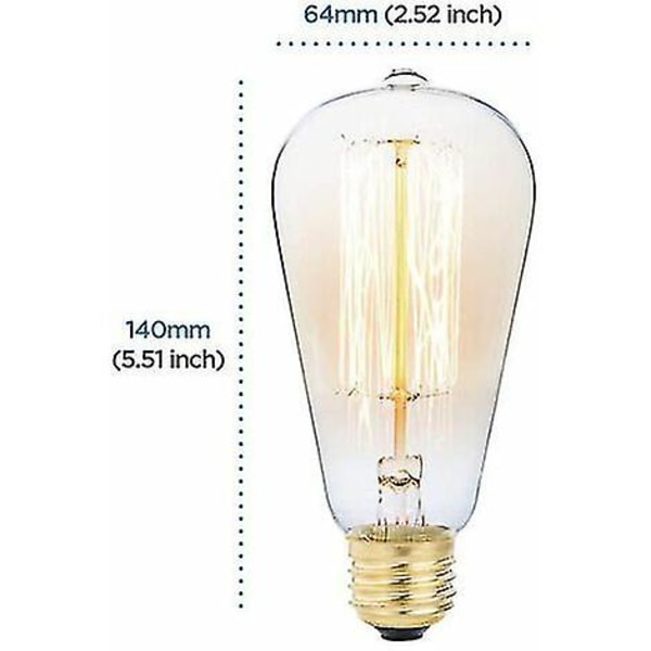 6x E27 60W Edison Glödlampa 220V ST64 Retro 64mm x 140mm