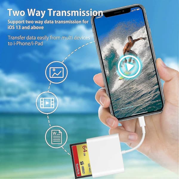 Cf Sd Tf Lightning Kortlæser Adapter Til Apple - Højhastigheds Dataoverførsel (FMY)