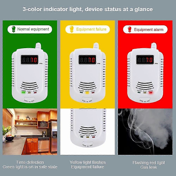 Läcksökare Analysator Kolmonoxid Sensor LCD Digital Display Naturlig 2 i 1 Larm System,EU White