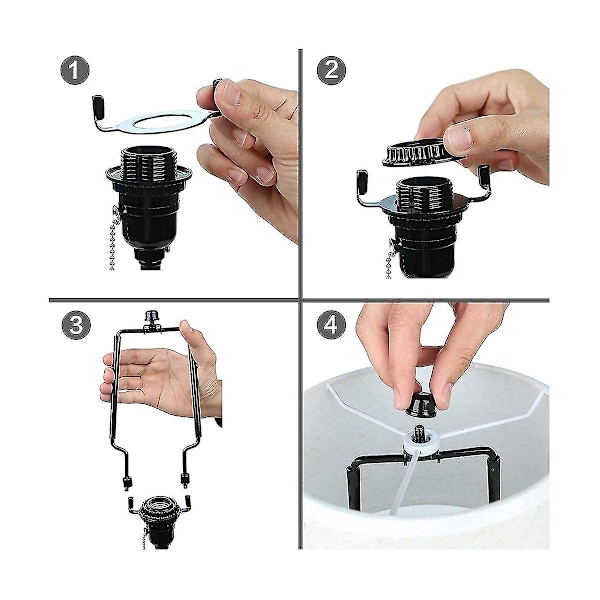 7 tum Lampskärm Harphållare Justerbar Lampharpa Kit E14, e26, e27 Ljusbas Adapter Svart Horn Fra