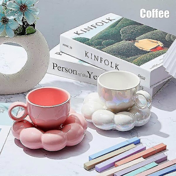 2 Stycken Keramisk Moln Mugg Söt Kopp med Solrosunderlägg 207ml Söt Keramisk Kaffemugg med Fat Set för Kontor Hem Kaffe-I Lager