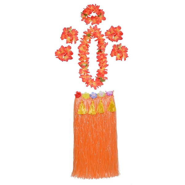 1 Set Hula Kjol Hög Elastisk Iögonfallande Plastfiber Hawaiian Hula Gräskjol Set för Sommar Orange