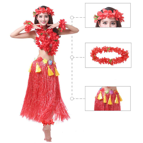 1 Set Hula Kjol Hög Elastisk Iögonfallande Plastfiber Hawaiian Hula Gräskjol Set för Sommar Multicolor