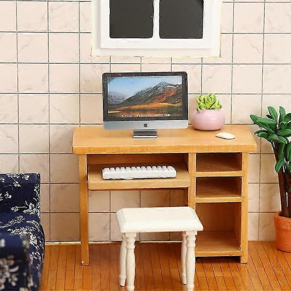 Miniature møbel legetøj dukkehus diy dekoration tilbehør mini 1:12 computerbord sæt luolv