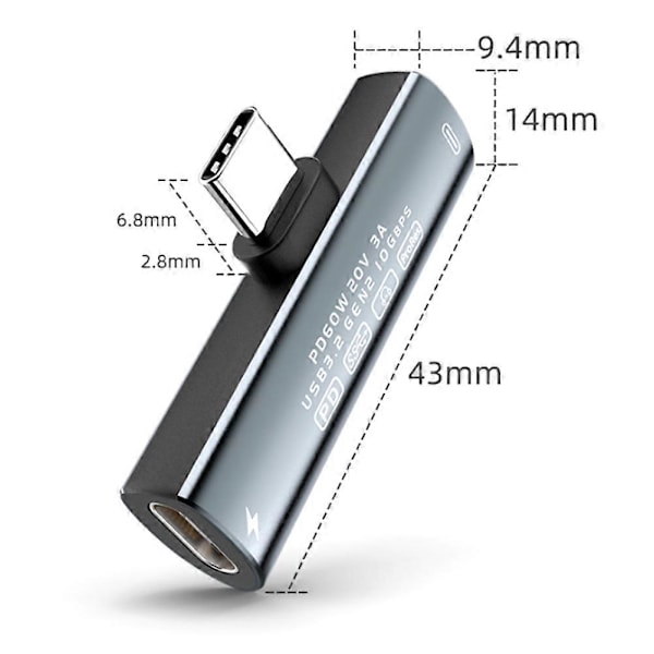 2 i 1 USB-C Splitterkabel, Typ C till Dubbel Typ-C PD60W Snabbladdning & 10Gbps Dataöverföring