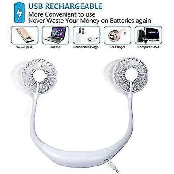 Nackfläkt, Handhållen Fläkt, USB Mini Fläktar, Portabel Nackfläkt, Handsfree Fläkt, Skrivbordsfläkt, Personlig Sportfläkt (vit) (FMY)