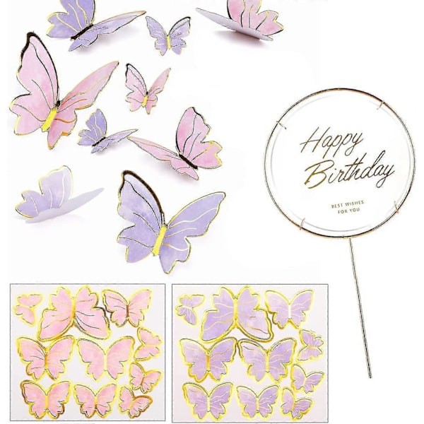 21 st Fjärilar Tårtdekoration, Tredimensionella Fjärilar Dekoration Tårta Cupcake Toppers Födelsedag Flickor (FMY)