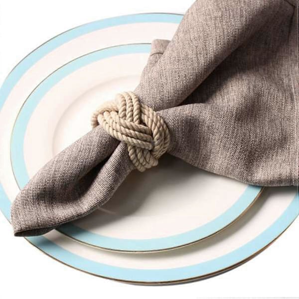 12 st Naturlig Jute Servettring Ögla Sladd Vävda Servettspännen Sladd Servettspänne Vaxad Snöre Servettögla