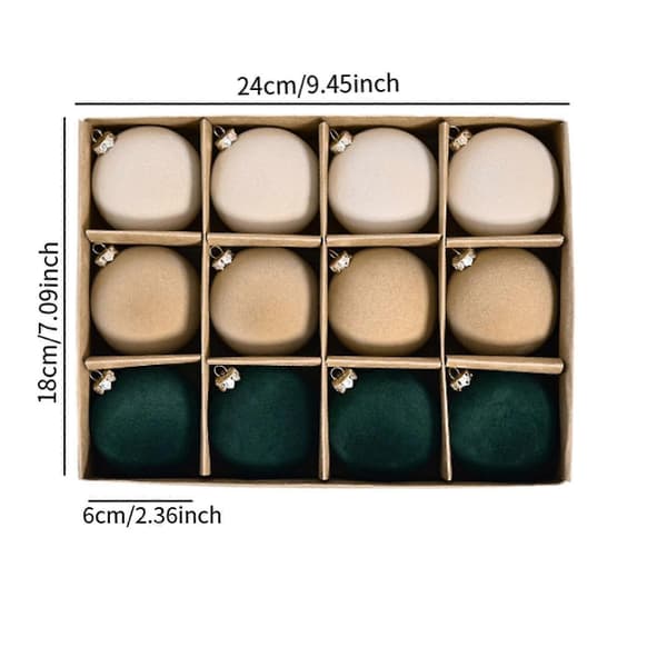 12 stk. Flocked julekuglepynt Julepynt Brudsikker Dark Green Multi Small