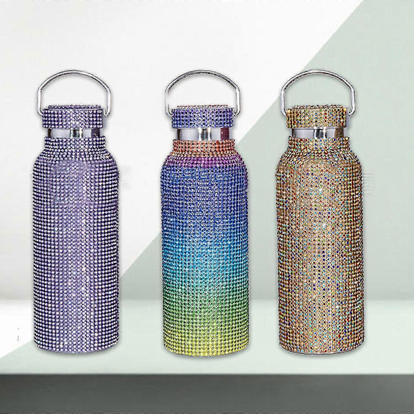 500ml Diamant Vattenflaska - Bling Rhinestone Rostfritt Stål Isolerad Termosflaska-zong black