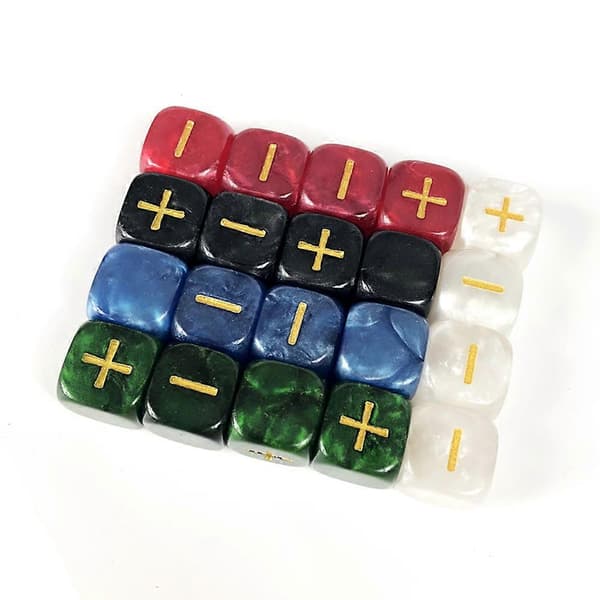 Skæbne Terninger med Pose 20 stk. til Brætspil \"+,-" med Guld Blæk, Bordspil, Skrivebordsspil multi