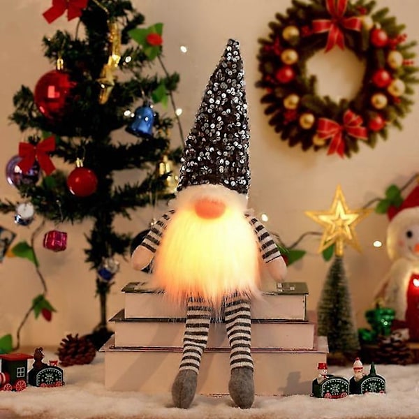 2024 Dekorationer LED Tomte Paljetter Ansiktslös Docka Nattlampa för Hem Helg Xmas Prydnad Gåva Navidad Nyår Long leg-Grey 45cm