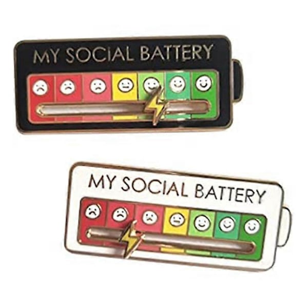 Social Battery Pin - Emalj Mood Pin Rolig Emalj Emotionell Pin 7 Dagar I Veckan Estetisk Brosch, 2 ST Fyrkantig (Svart, Vit)