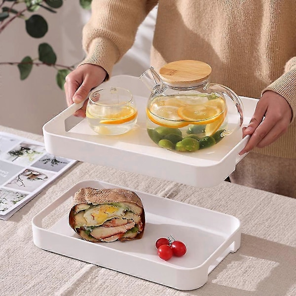 Vit Serveringsbricka med Handtag Stabil Rektangulär Plast Serveringsfat style1