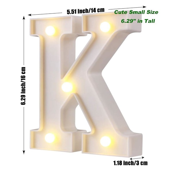 ZHOUBA LED Bokstavslampa Strömbrytare Design Vattentät Alfabet Bokstav Nattlampa för Fest Klubb Bar K