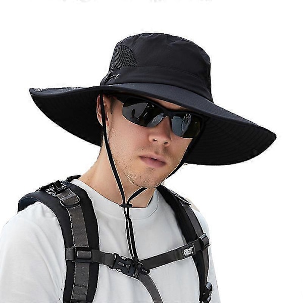 Solhatt för män, vattentät bredbrättad bucket hat UV-skydd boonie hat för fiske vandring trädgård strand 1 st, marinblå)