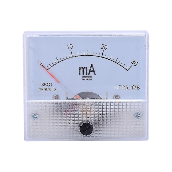 DC 0-30mA Analog Strøm Panelmåler Amperemeter 85c1 30mA, Hvit