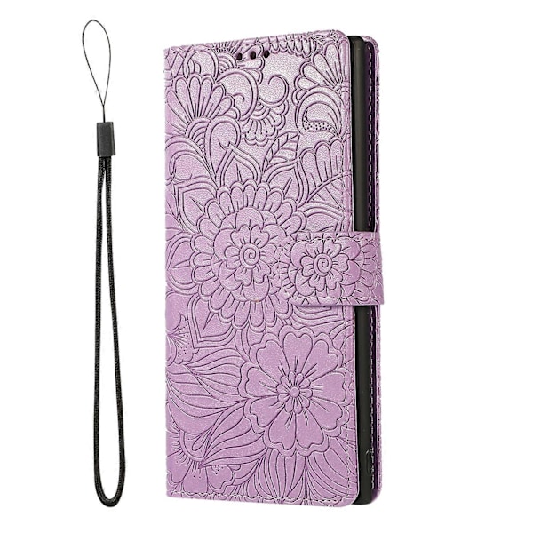 För Samsung Galaxy A32 5G Skin Feel Präglad Solros Horisontell Flip Läderfodral med Hållare & Kortfack & Plånbok & Snodd (Lila)