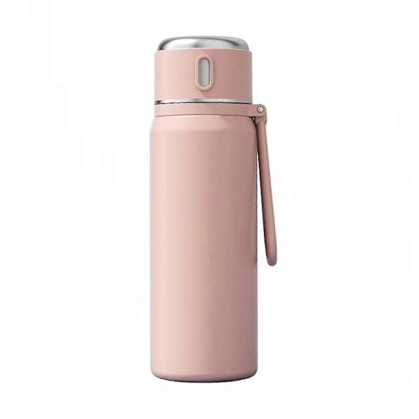 Termosflaska för varma drycker med mugg, rostfritt stål, kaffetermos med handtag, 550 ml (rosa)