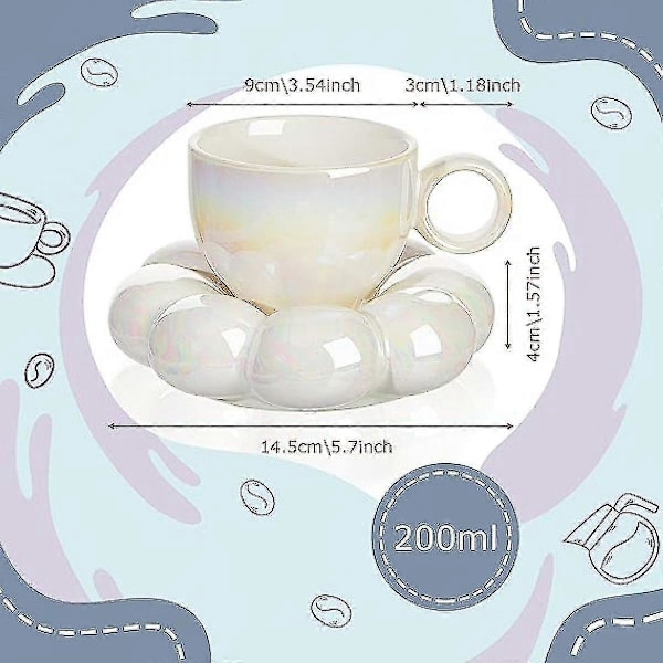 2 Stycken Keramisk Moln Mugg Söt Kopp med Solrosunderlägg 207ml Söt Keramisk Kaffemugg med Fat Set för Kontor Hem Kaffe-I Lager