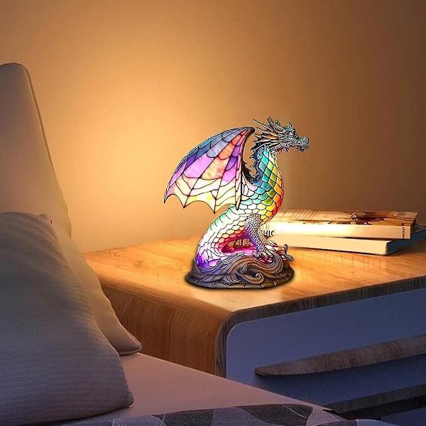 Serie Nattlampa Djur i Målat Glas, Bordslampa Djur, Målat Glas Drake/Kyckling/Katt/Varg/Delfin/Uggla/Häst/Sköldpadda Bordslampa, Målad Lampa Fo Dragon