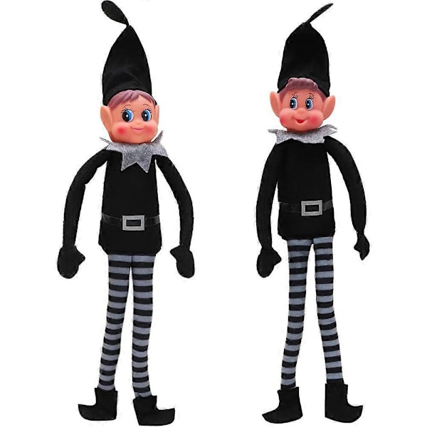 Jultomte som beter sig illa Plyschleksak | Rolig Lång Böjbar Stygg Pojke Jultomtedocka | 30 cm Black Boy Girl 2PCS