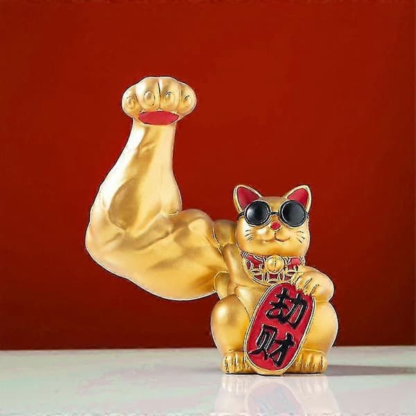 Stor Arm Lykkekat Muskel Figur Statuette Kontor Hjem Stue Dekoration Til Held Og Formue