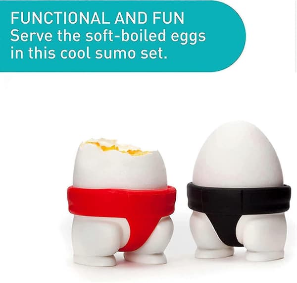 Sumo Egg Cup, Eggkoppsett for barn, Morsomme påskeeggkopper, 5,5 cm, Plast og silikon