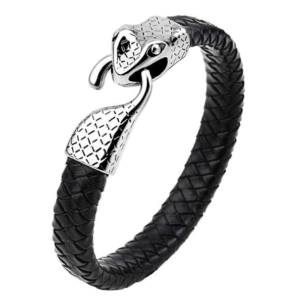 Färgat flätat läderarmband herr dam rostfritt stål ormhuvudlås handledsmanschett armband