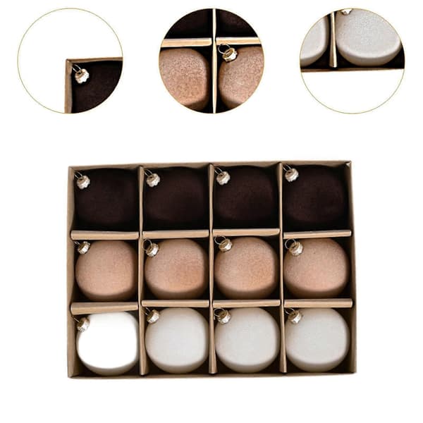 12 stk. Flocked Julekugle Ornamenter Julepynt Brudsikker Mørkegrøn Multi Coffee Multi Small