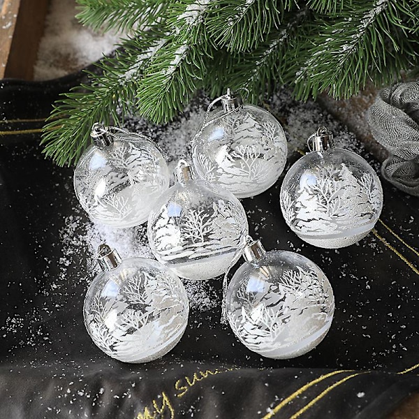 6 st Transparenta Snö Julkulor Hängen För Julgransdekoration White 6Pcs
