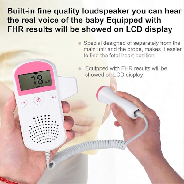 Fetal Doppler för hemmabruk, Prenatal Hjärtmonitor med LCD-display, Fosterljudsmätare, Daglig vårdprodukt för gravida kvinnor
