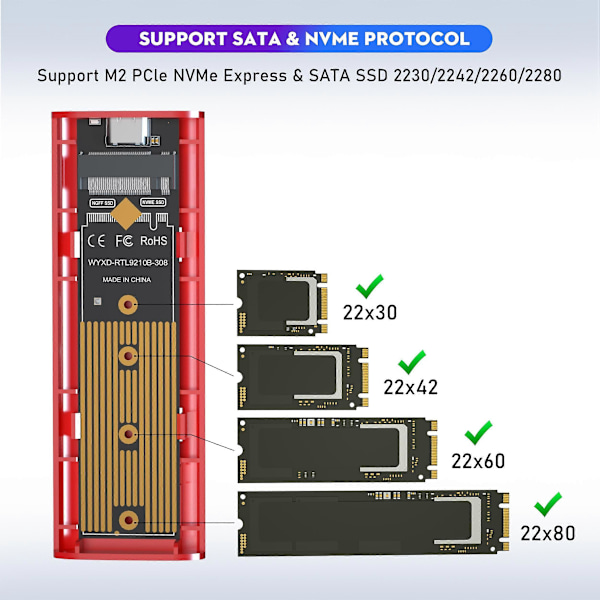M2 NVMe SATA SSD-kabinett 10 Gbps SSD-box M.2 NVME NGFF SSD till USB 3.1-kapsling Typ-A till Typ-C-kabel för PC Laptop