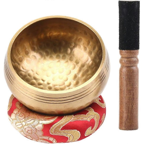 EKKONG Original Tibetansk Klangskål, Handgjord Klangskål, Klangskålsset med Läderklubba och Klangskålskudde, Singing Bowl för Yoga, Bön style229