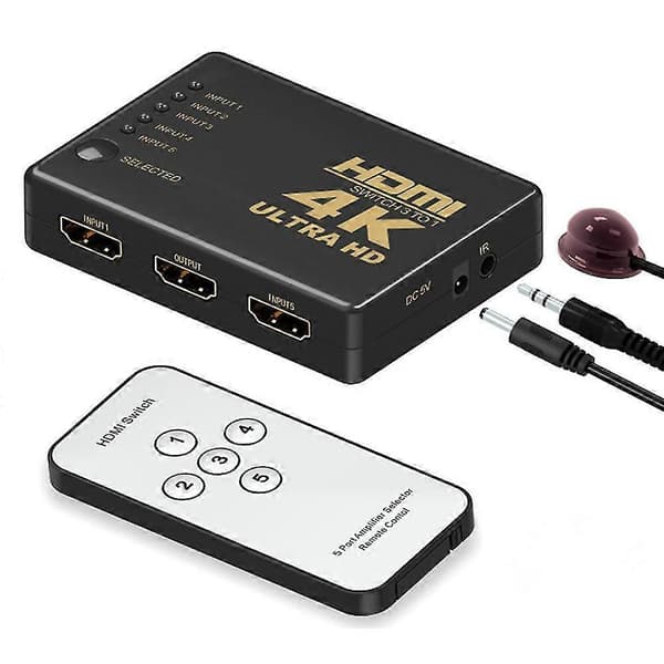 HDMI Switch 4K Smart 5 Port HDMI Switch Splitter med Fjärrkontroll
