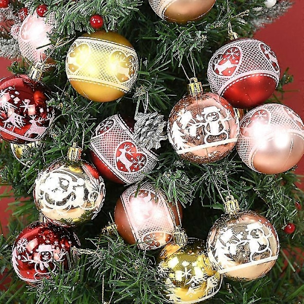 9 st/förpackning 6 cm Roséguld Julkula Dekoration Älg Tomte Julkulor Hänge För Julgran Hem Hängande Ornament Nyår Red