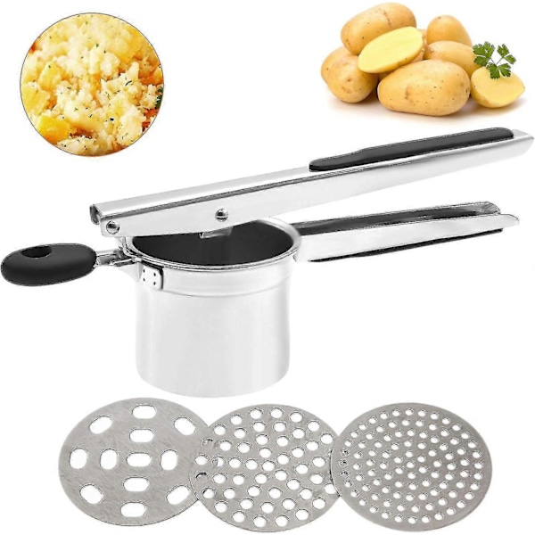 Potatisstöt, 304 Rostfritt Stål Potatispress Fruktpress Med Mjukt Halkfritt S, Håldiameter 0,3cm