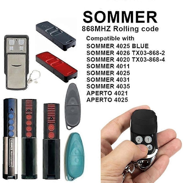 SOMMER APERTO 868MHz 4020 TX03-868-4 4026 TX03-868-2 4011 4025 4031 4035 Fjärrkontroll för garageportöppnare