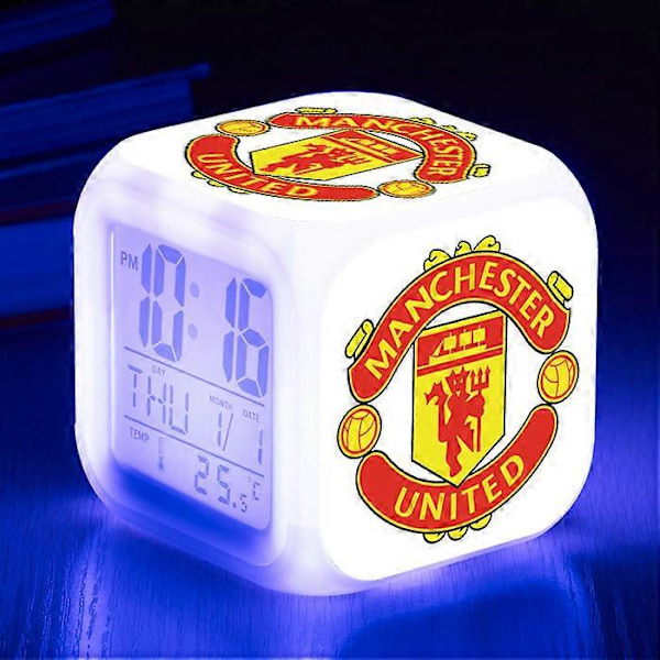 Sportklubb Fotboll LED Väckarklocka Luminous Digital Klocka 7 Färger Klocka Mini Barn Sängbord Väckarklocka (FMY)