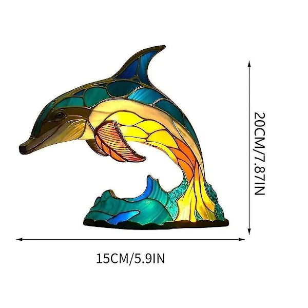 Serie Nattlampa Djur i Målat Glas, Bordslampa Djur, Målat Glas Drake/Kyckling/Katt/Varg/Delfin/Uggla/Häst/Sköldpadda Bordslampa, Målad Lampa Fo Dolphin