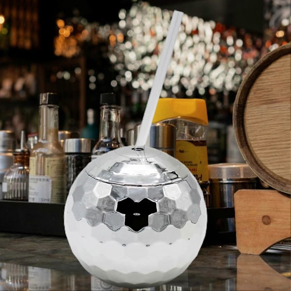 600ML Vinbollskopp med Lock Refraktion Delikat Retro Disco Design Dricksglas Festtillbehör Silver