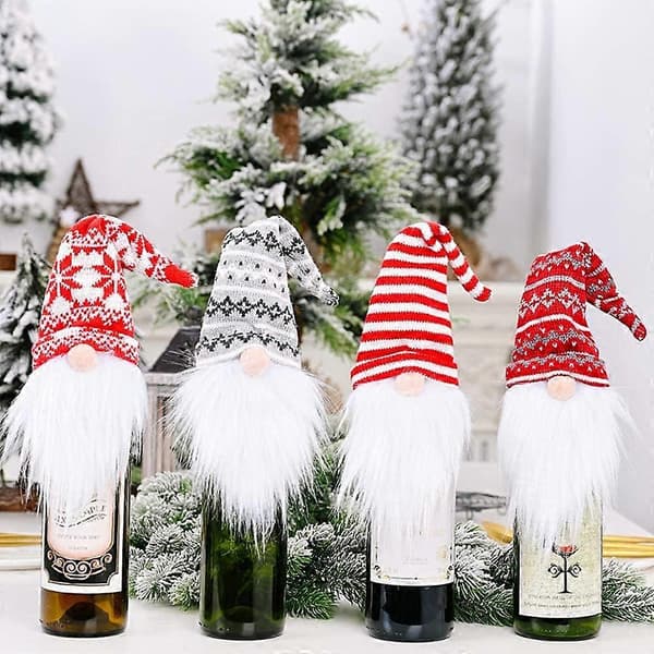 4 st Jul Vinflaskor Omslag, Bedårande Tomte-Tema Dekor style2062