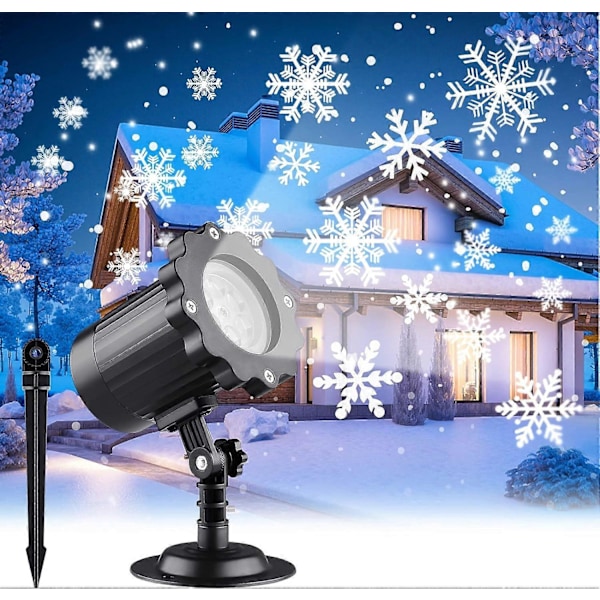 Julprojektor LED-lampa, Snöflingeprojektorlampa, Vit Dynamisk Nattbelysning, Utomhus Julprojektor, 180 Justerbar Vinkel, IP65 Vattentät