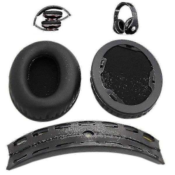 1 par Ersättningsöronkuddar + Huvudbandskudde för Beats By Dr Dre Studio 1.0 Hörlurar Svart