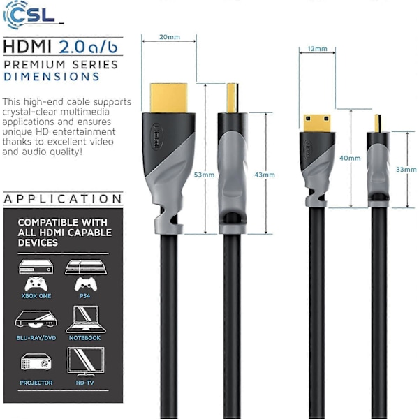 CSL - 10m Ultra HD 4K Mini HDMI till HDMI-kontaktkabel - guldpläterad High Speed Mini