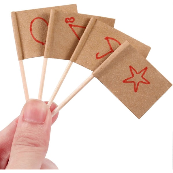 100 st Blanka Tandpetarflaggor Kraftpapper Flagg Tandpetare Fruktpinnar (FMY)